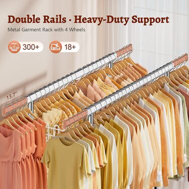 Металевий вішак для одягу на колесах FAVOOOSTY, 2 стійки, до 200 кг, швидка збірка