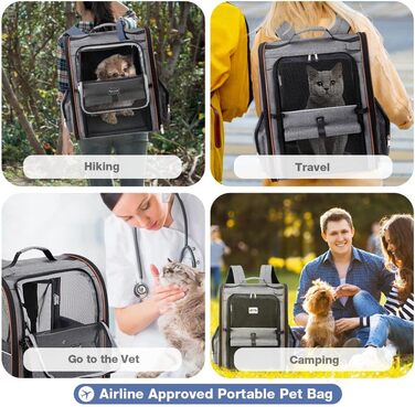 Розширюваний рюкзак для кота/собаки, до 8 кг, сірий. Рюкзак-переноска для тварин з безпечною шнуркою та підстилкою, 32 x 28 x 42 см
