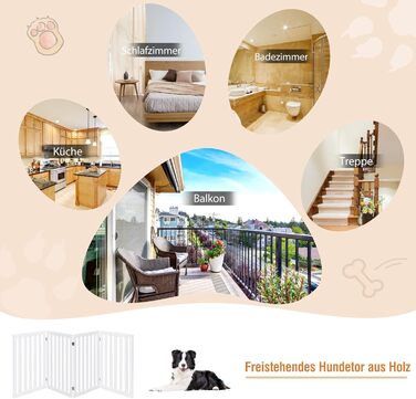 Захисний бар'єр для собак Costway, 89 см, 4 панелі, дерев'яний, розкладний, для дітей, захист від сходів, білий