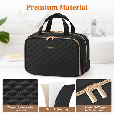 Жіноча дорожня косметичка Lifewit 10L, водовідштовхувана, з відділенням для мокрого, органайзер для макіяжу та аксесуарів, чорна