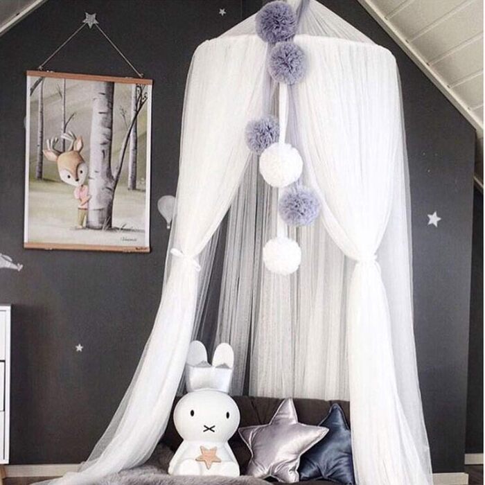 OldPAPA Kids Canopy Bed Canopy Baby Bed Mosquito Net Princess Playroom Decor Dome Premium Yarn Netting Curtains, White