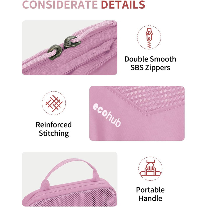 Органайзери для валізи ECOHUB (4 шт.) з мішком для одягу, набір екологічних пакувальних кубів для рюкзака та валізи, зелений/рожевий