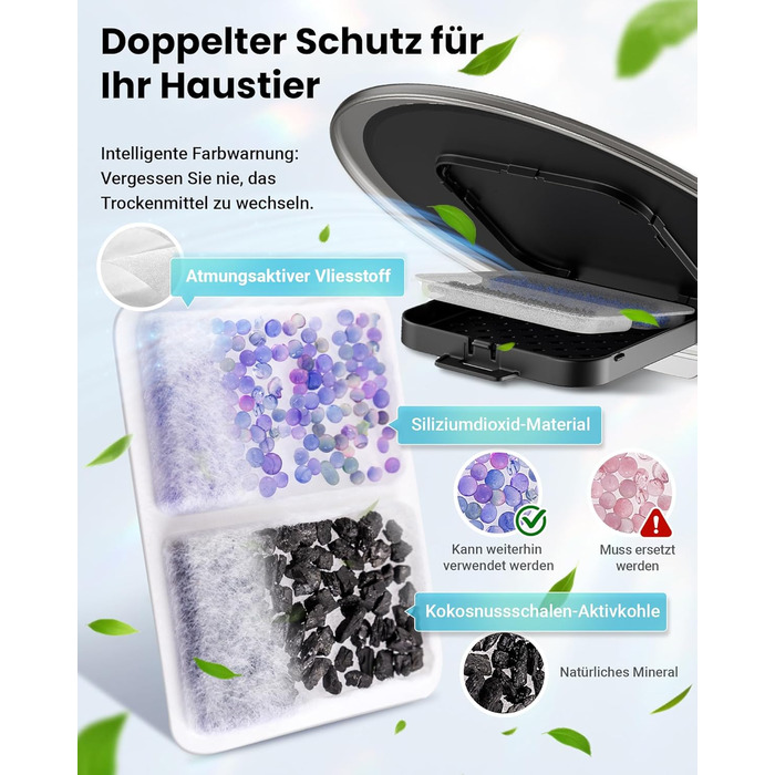 Автомат годівлі для котів з APP та таймером, 6 л / 25 порцій, 3 миски, 3 пакетики силікагелю, система запобігання застряганню, WiFi 2.4G, запис голосу, чорний