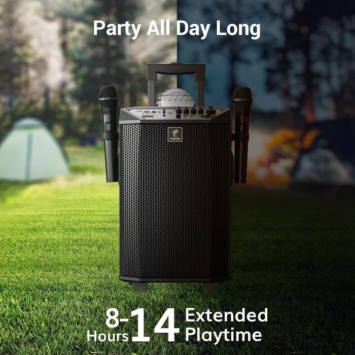 Караоке система TONOR K20 з 2 мікрофонами, Bluetooth, світлодіодна куля, для дому та відпочинку