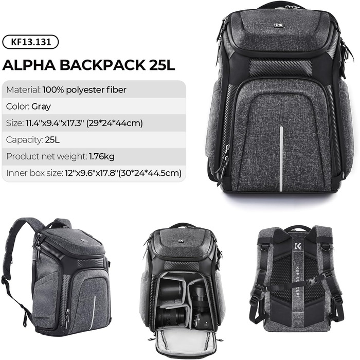 Водонепроникний рюкзак для камери K&F Concept, для 2 камер та 15.6