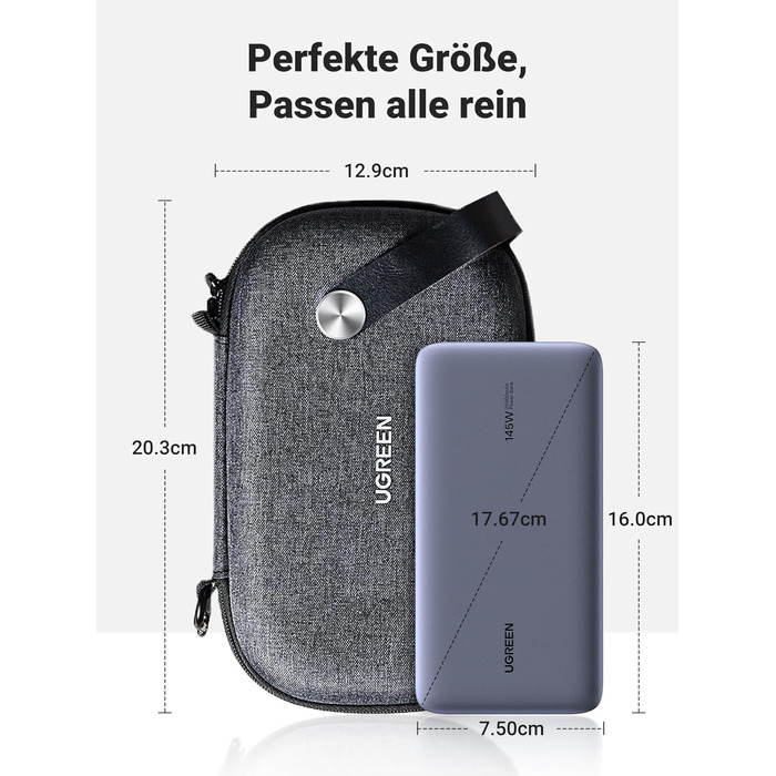 Органайзер UGREEN для аксесуарів: водонепроникна сумка-чохол для USB-накопичувачів, зарядних пристроїв, HDD, Power Bank, карт пам'яті (сірий/чорний)