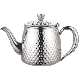 Café Olé Sandringham Teapot with Hammered Finish made of high-quality 18/10 stainless steel and surface – 0.5L, drip-free pouring, hollow handles (48oz, High-gloss polish)