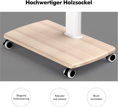 FITUEYES Rolling TV Stand with Wood Shelf - Adjustable Height & Swivel - Fits 32-70 inch TVs up to 40kg, VESA 400x600 - White