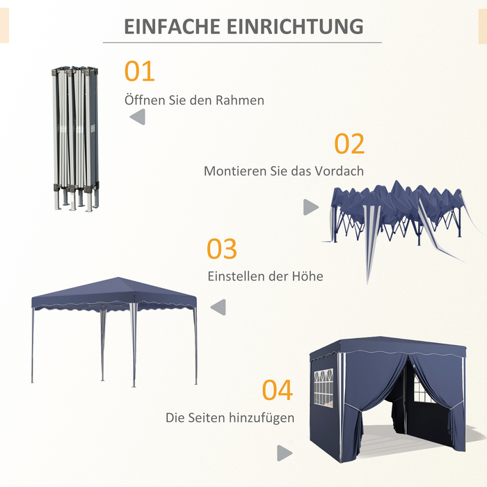 Outsunny Folding Gazebo 3 x 3 m with Side Walls & Windows, UV Protection, Garden Gazebo for Parties, incl. Carry Bag, Blue