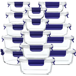 Набір скляних контейнерів для зберігання їжі, 10 шт., з кришками з преміум-пластику, герметичні, BPA-free, блакитні