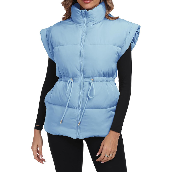 Жіноча велика пухова жилетка ELLEVEN, стеганий, з капюшоном, на блискавці, без рукавів, з кишенями, світло-блакитна