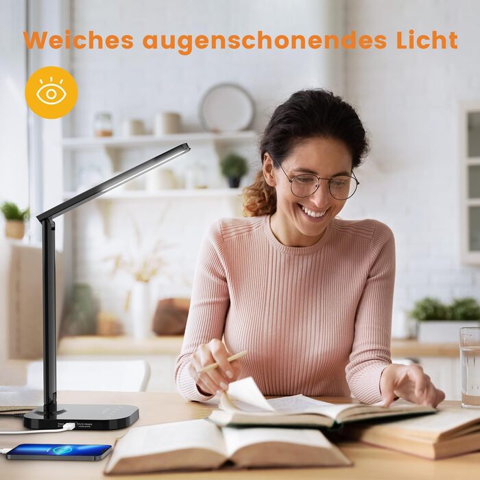 LED-лампа настільна LASTAR з USB-зарядкою, диммуванням, 5 режимами, таймером та нічним світлом