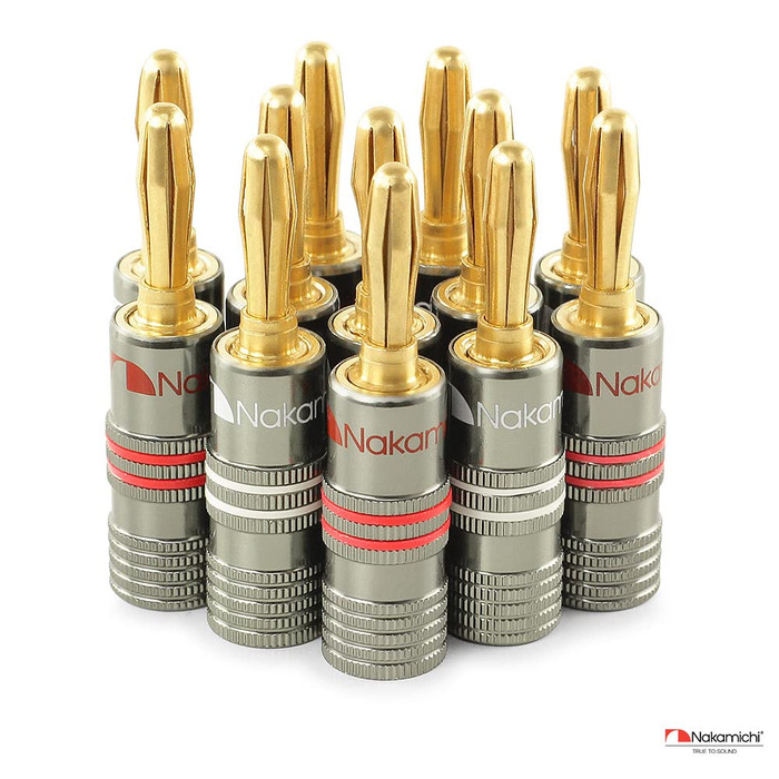 Бананові роз'єми Nakamichi Ultimate Series 24K позолочені берилієво-мідні конектори для акустичних кабелів 12-18 AWG, 4 мм, для HiFi колонок та підсилювачів, 10 шт (5 пар)