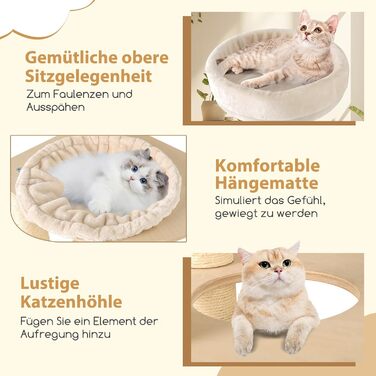 Дерев'яний кігтечка для котів Costway 151 см з будиночком, гамаком та сизалевими стовпчиками, активний комплекс для котів