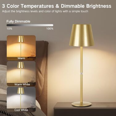 LED настільна лампа OUTON 2 шт. Бездротова, з регулюванням яскравості, 3 режими кольору, USB-C, IP54, 30 годин роботи, для дому та вулиці, чорний/золотий