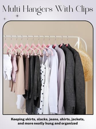 Вешалки для одягу HOUSE DAY, 20 шт., з кліпсами, ультратонкі, оксамитові, неслизькі, для штанів, економія місця (персиковий рожевий)