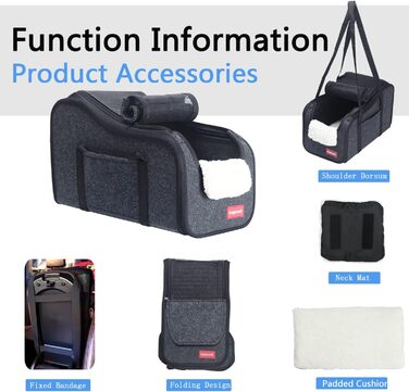 Автокрісло для собак у центральній консолі, сіре, для маленьких собак, котів та домашніх тварин