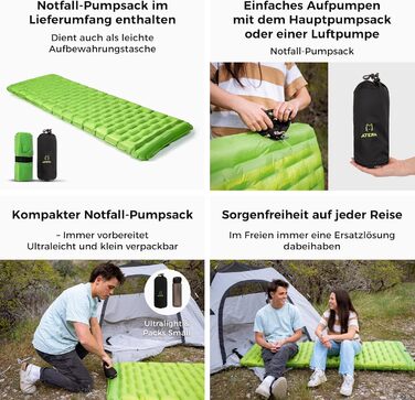 ATEPA ThermAir ізомат для кемпінгу та трекінгу, 6R, R-значення 6.6, 7 камер, компактний, з сумкою, 9см товщина, 9см зелений