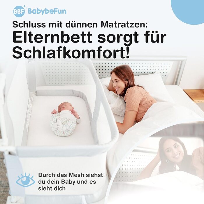 BabybeFun Bedside Crib Baby [Breastfeeding in your own parents' bed] Crib for Box Spring bed and regular bed with rollover protection [Extra Safe] Bed Rail Guard | Kids Bed Alternative 1