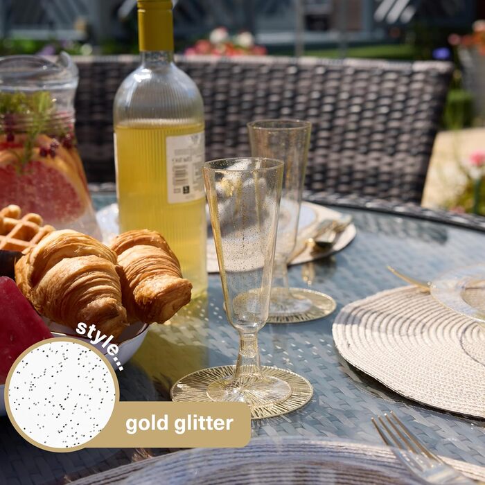 50 пластикових келихів для шампанського MATANA Premium з блискітками (150 мл) – багаторазові келихи для коктейлів, десертів та вина, ідеальні для вечірок та свят