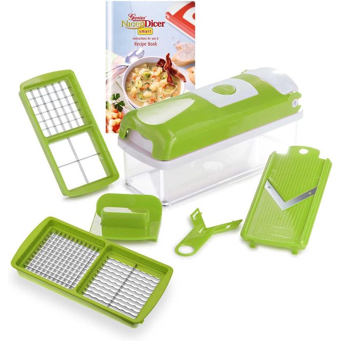 Набір Genius Nicer Dicer Smart 6-елементів: овочерізалка для кубиків, стрічок, скибочок, соломки та чвертей. Зручний подрібнювач цибулі з телевізійної реклами Kiwi.