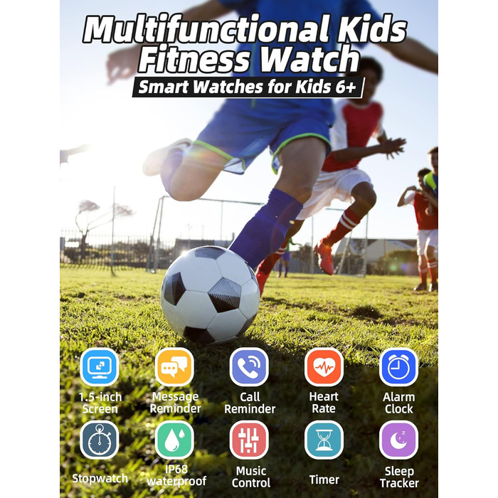 Дитячий розумний годинник Kinder Smartwatch для хлопчиків та дівчаток. Водонепроникний фітнес-трекер IP68, моніторинг серцевого ритму та сну, 19 спортивних режимів, крокомір, будильник. Подарунок для дітей від 5 років. Чорний колір.