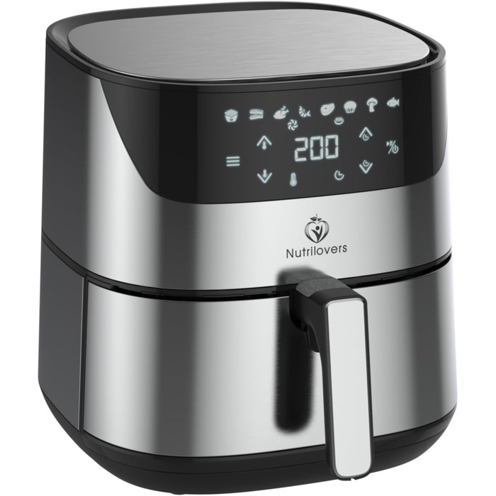 Аерофритюрниця NUTRI-FRYER XXL з нержавіючої сталі, 2000 Вт, 5 л, німецька марка, без масла, тестована, набір для приготування картоплі фрі
