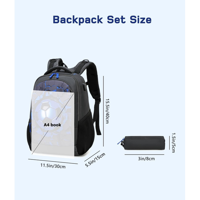Дитячий рюкзак Cusangel для дівчаток та хлопчиків, ергономічний, регульований, водостійкий, з нагрудним ременем (футбольний, чорний)