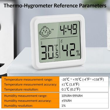 DazSpirit Digital Thermometer Hygrometer, Indoor Room Thermometer Thermo-Hygrometer, Humidity Meter with Smiley Indicator Suitable for Bedrooms, Baby Rooms, Greenhouses, Offices (2 Pieces White)
