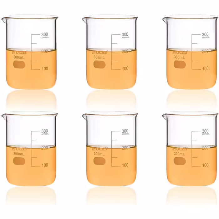 6 Pieces Berker 300ml Glass Beakers, Borosilicate Glass Beakers with Graduations, Glass Beaker Set for Laboratory, Kitchen, School, UBG1023