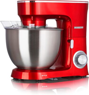 Кухонна машина Heinrichs 2500W з подвійним гаком для тіста, міксером та вінчиком, 8 швидкостей, чаша 8л з нержавіючої сталі, тиха, червона