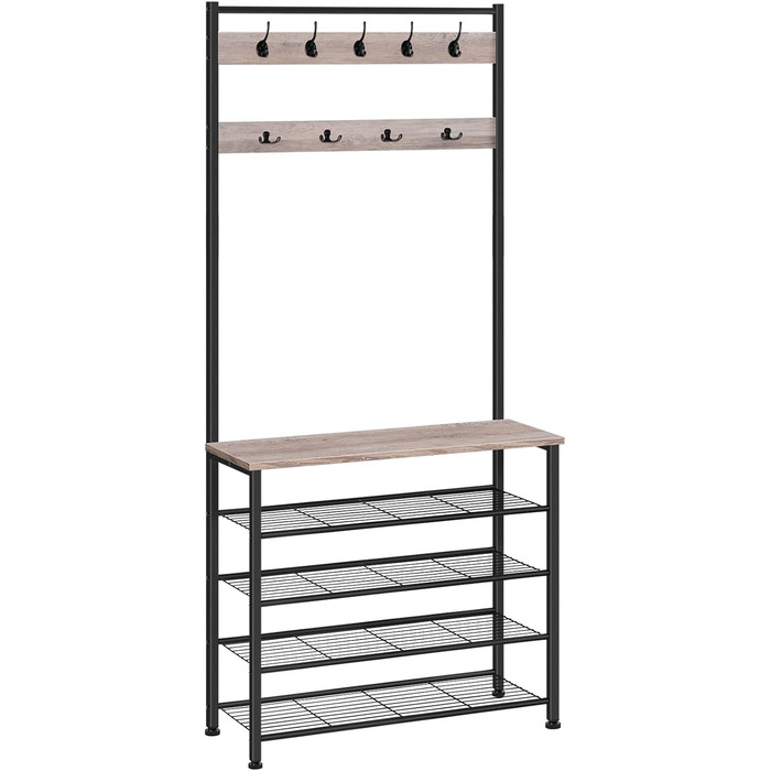 HOOBRO Coat Rack, Shoe Shelf with Coat Rack, Clothes Rack with Shoe Storage, Shoe Cabinet with 5 Shelves, for Entryway, Dark Brown EBF80MT01G2 (Greige + Black)