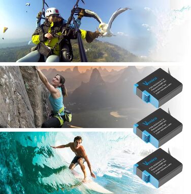 Зарядний комплект Vemico Hero 8: 3 акумулятори 1500 mAh, 3-канальна зарядна станція з Type-C USB, захисний ковпачок, сумісний з Hero 8/7/6/5/AHDBT-801