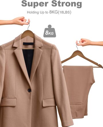 Дерев'яні вішалки для одягу HOUSE DAY (10 шт.) з масиву, гладка поверхня, 360° обертання, плечові виступи, для костюмів, сорочок, курток та пальто - горіх