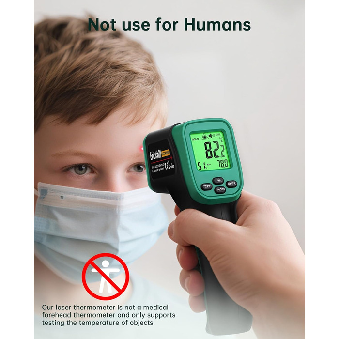 Інфрачервоний термометр ERICKHILL -50°C до 800°C, безконтактний цифровий лазерний термометр з щупом для м'яса -50°C до 300°C, регульований коефіцієнт випромінювання – для приготування їжі/грилю/заморожування