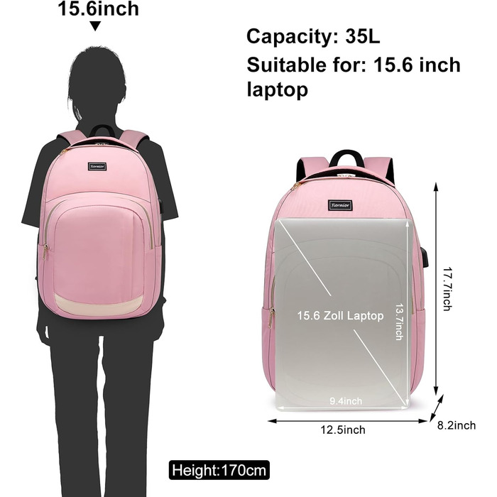 Рюкзак YIORMIOR для підлітка (хлопчик/дівчинка) з USB-портом, 35L, 15.6