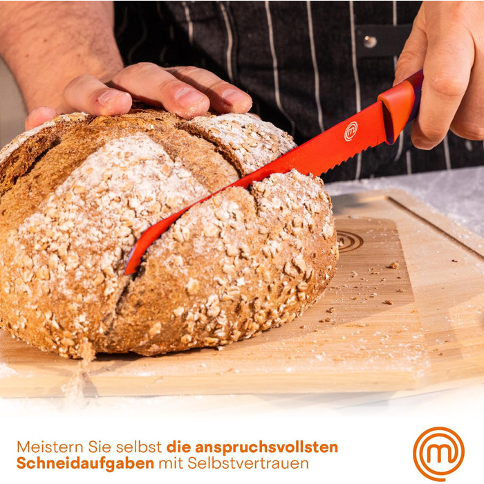 MasterChef 5-Piece Knife Block Set - Stainless Steel Kitchen Knife Set with Chef's Knife, Santoku, Bread Knife, Utility Knife, and Vegetable Knife - Sharp, Black Soft-Touch Handles