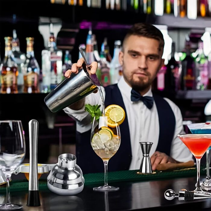 Набір для приготування коктейлів, 10 предметів, нержавіюча сталь, 750 мл, барменський набір з аксесуарами, для бару, вечірки, подарунок для чоловіків