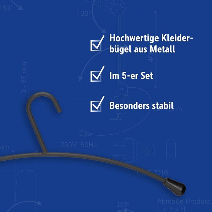MAUL Clothes Hangers – modern steel clothes hangers in an elegant design – stable and durable hangers for clothing – black – 5-piece set