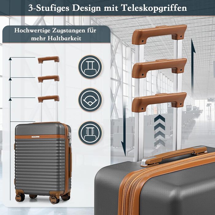 Набір валіз Joyway 5шт з ABS пластику, розширюваний, з TSA-замком, 4 колеса, сірий. Включає: валіза, сумка, кульок