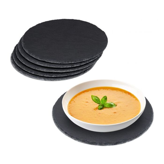 Relaxdays Set of 6 Round Slate Plates