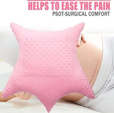 BNR Star-Shaped Hysterectomy Pillow for Abdominal Surgery with 2 Pockets, Hysterectomy Pillow, a Must-Have for Recovery, Post-Surgery Gift, Abdominal/Tummy Pillow, Minky Dot Coral