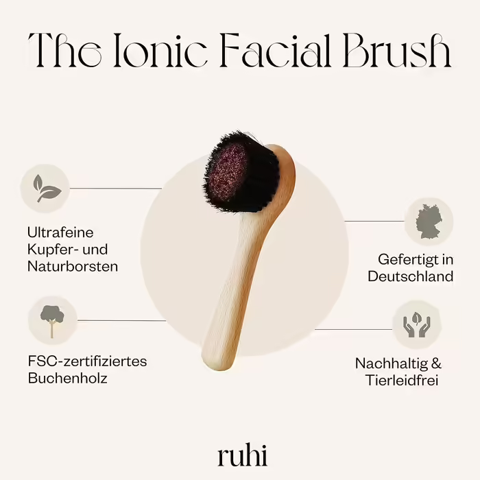 RUHI Monastery Brush Face/Copper Brush/Face Brush Copper, natural bristles & plastic-free for dry brushing massage/made in DE/Ionic Dry Brush Face/FSC-certified beechwood