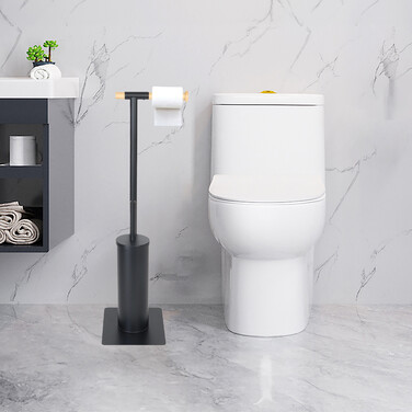 Relaxdays 2-in-1 Black Bamboo Toilet Set