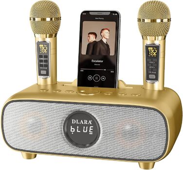 Караоке машина DLARA Upgrade з Bluetooth, USB, TF-карта, AUX, 2 UHF мікрофона та PA-системою (синій, Gold Pro)