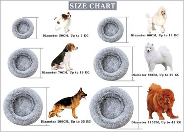 Крісло-гніздо для собак XXXL, кругле, знімний, пральний чохол, анти-тривожне, штучне хутро, м'яке, комфортне, пухнасте ліжко для домашніх тварин (115 см, сірий)