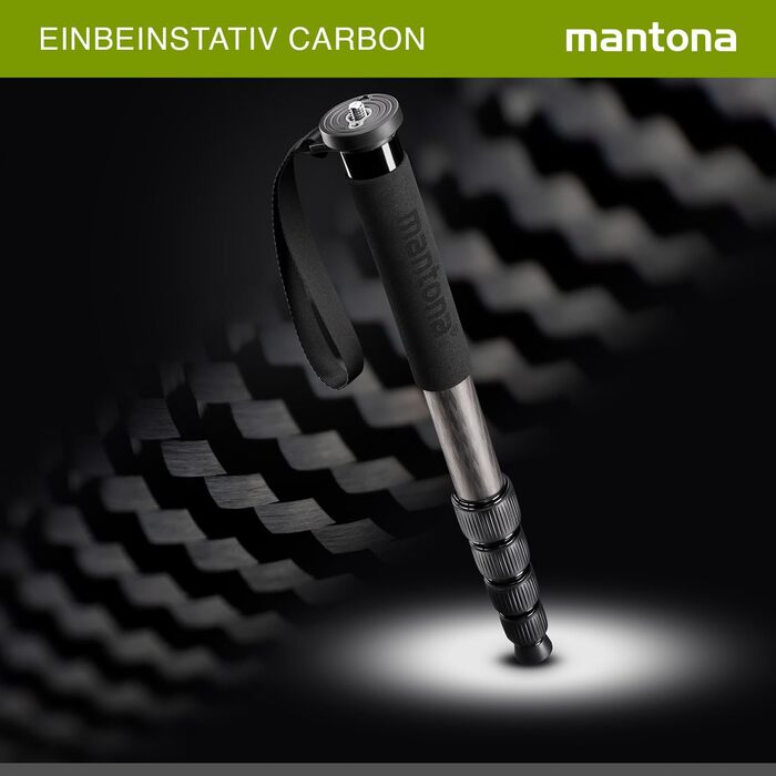 Штатив Mantona Pro One одноногий, карбоновий, чорний - регулювання висоти 39-144 см, з аксесуарами
