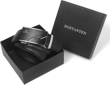 Шкіряний чоловічий ремінь BOSTANTEN з автоматичною пряжкою (рачет), 35 мм, чорний, довжина 115 см (на талію 32-38 дюймів), класичний бізнес-стиль