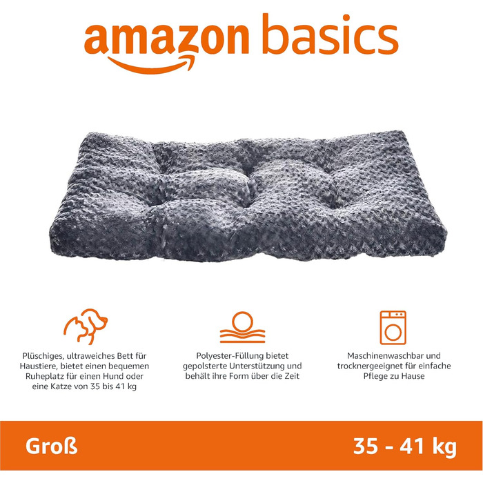 Amazon Basics Machine Washable Dog Bed for Large Dogs - Washable and Durable, 102 x 69 x 9 cm, Gray Swirl