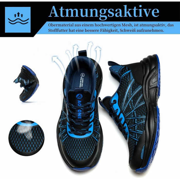 Черевики безпеки для чоловіків та жінок. Легкі спортивні робочі черевики з металевим носком, неслизькі, дихаючі. Розмір 44 EU, синій.